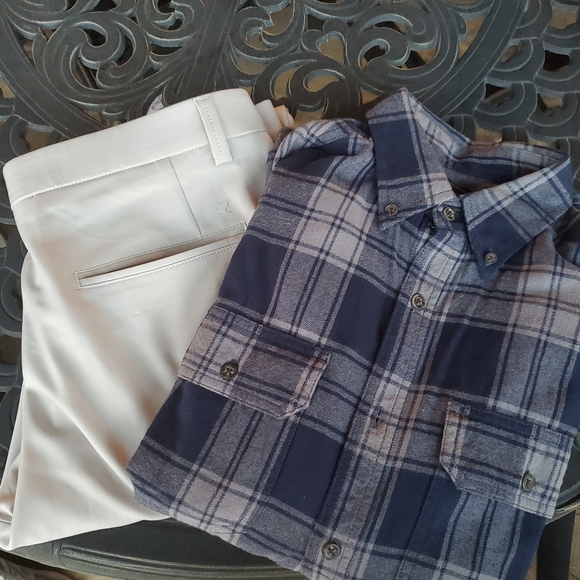 Flannel Plaid Blue Button Down Shirt Men's 34-36 - Picture 2 of 4